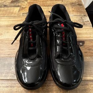 Men PRADA Cups Size 8 Black Patent Leather